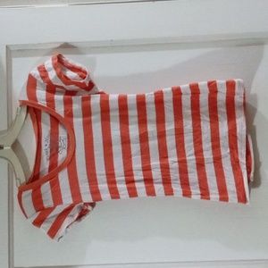 Derek Heart medium orange and white striped short sleeve shirt